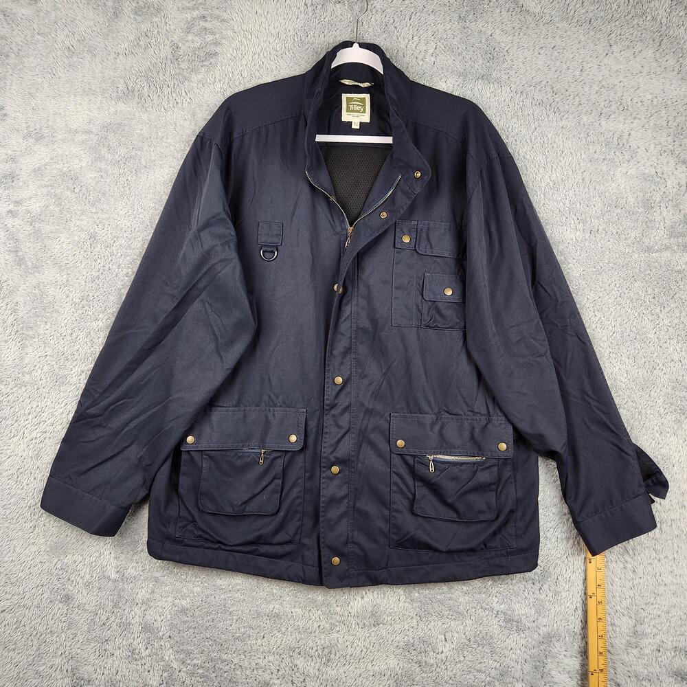 Tilley Jacket Mens XL Blue Nylon Travel Windbreaker Zip Pockets Hiking Chore